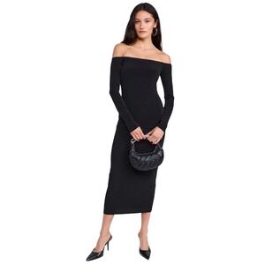 NWT Susana Monaco Black Off Shoulder Midi Dress XS Bodycon Wedding Guest